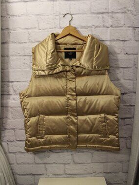 Talbots Duck Down Gold Puffer Vest Extra Large Petite Full Zip Fall Casual